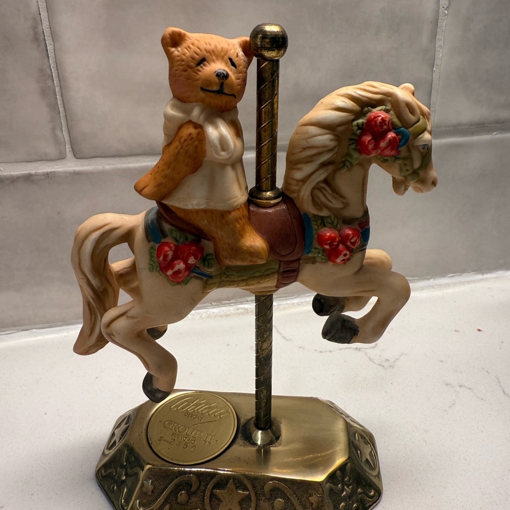Charming Carousel Horse with Bear Figurine